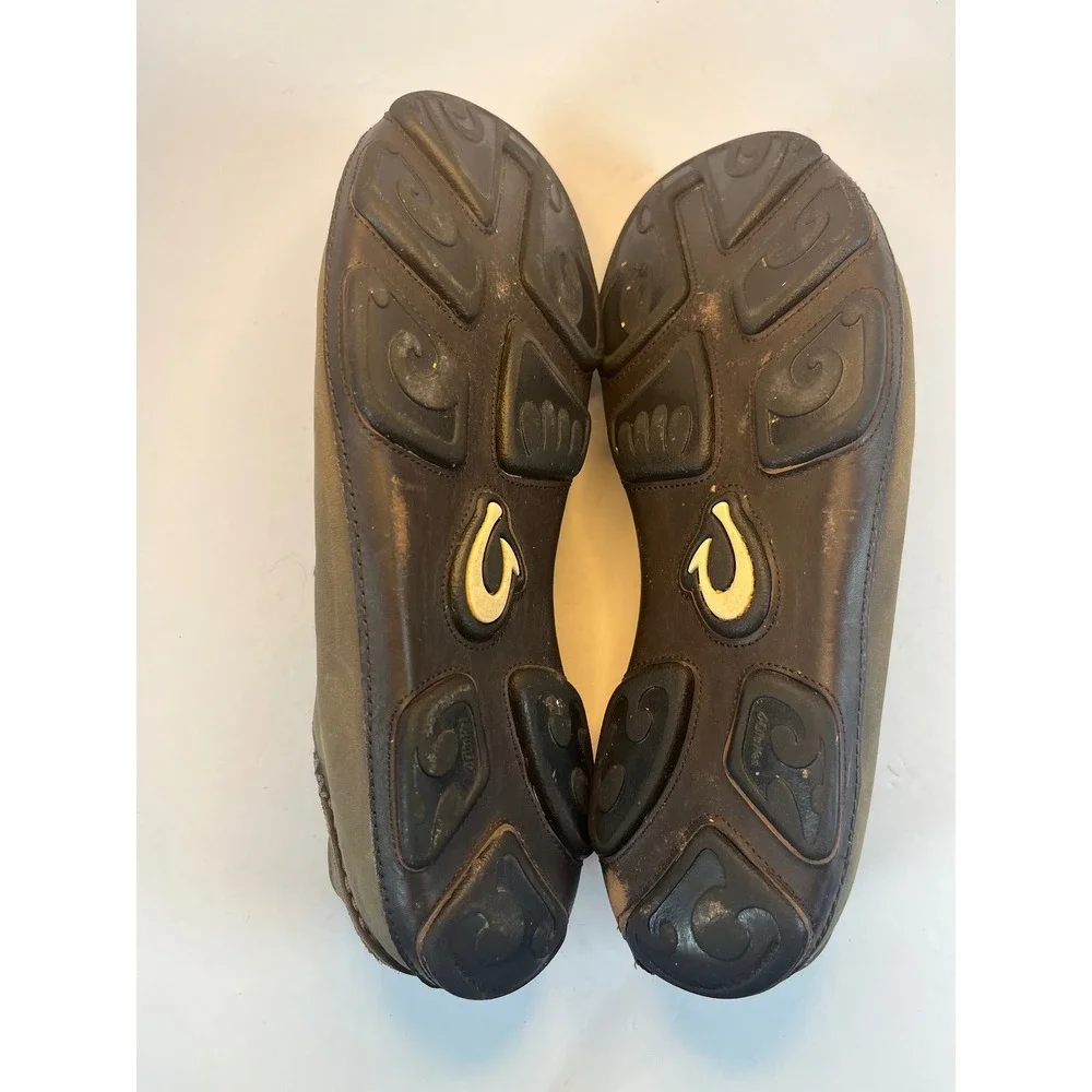 OluKai Moloa Mens Leather Slip On Shoes Dark Gray Green 10128-4T63 Size 11.5